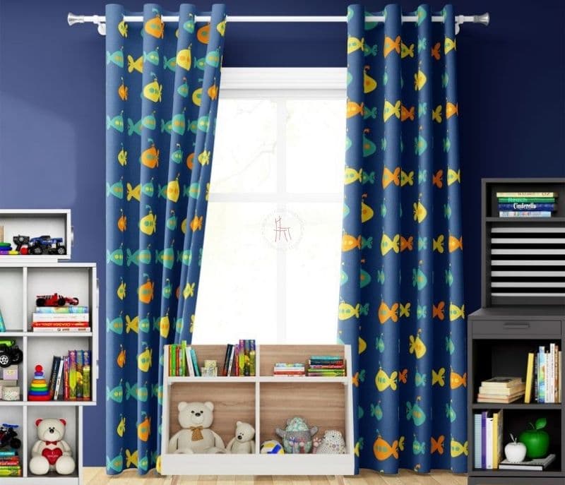 Elliot Fish Bowl Blue 9 Feet Set of 2 Kids Long Door Curtain