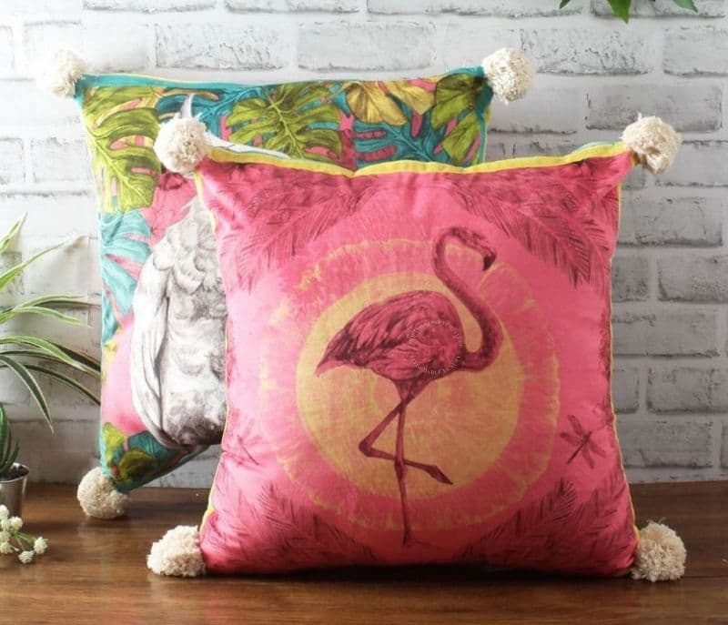 Ainhoa Pink and White Digital Print Velvet Reversible Cushion Covers - Set of 2