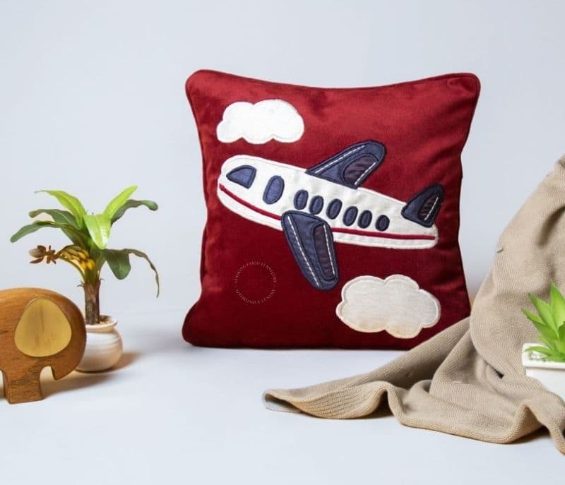 Image 1 for Zendaya Aeroplane Velvet Kids Cushion Cover Set of 1-16 x 16 Inches