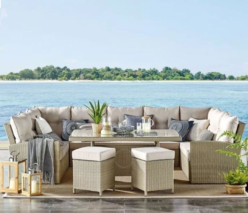 Image 1 for Mariana Beige Rattan And Wicker Patio Set With Table And Off White Cushions
