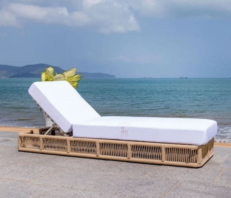 Image 1 for Palmer Beige Rope Outdoor Patio Lounger With Off White Cushions
