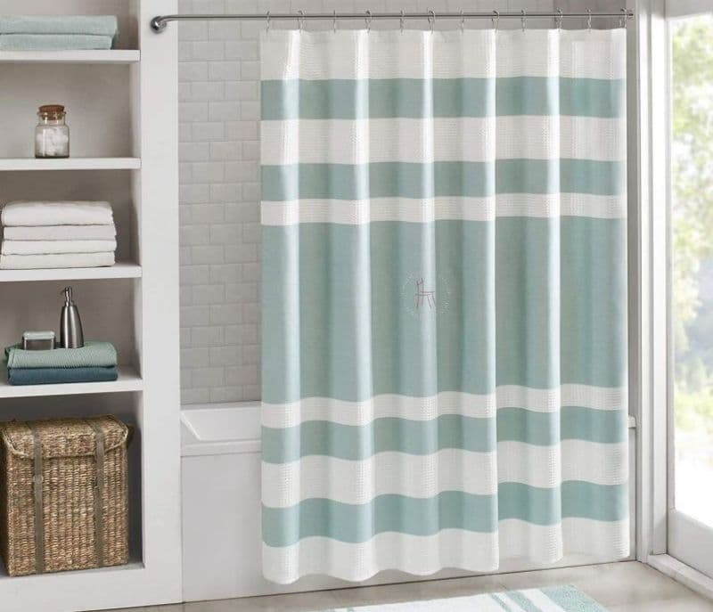 Grace White Striped Water Repellent Shower Curtain with Hooks