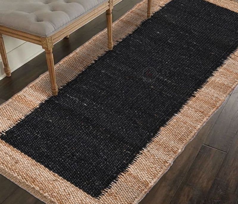 Image 1 for Arianna Black and Brown Hand-woven Jute Solid Pattern Floor Runners