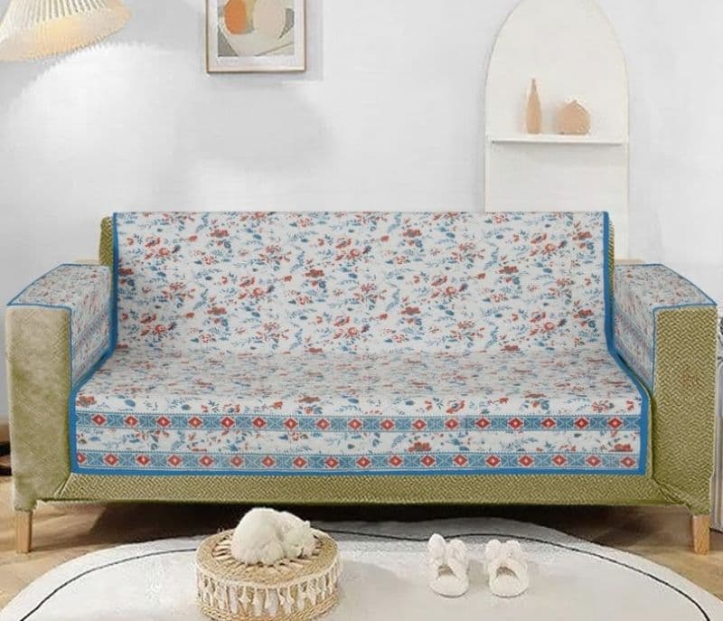 Image 1 for Camila Pattern Cotton Sofa Cover 2 Seater (Blue)