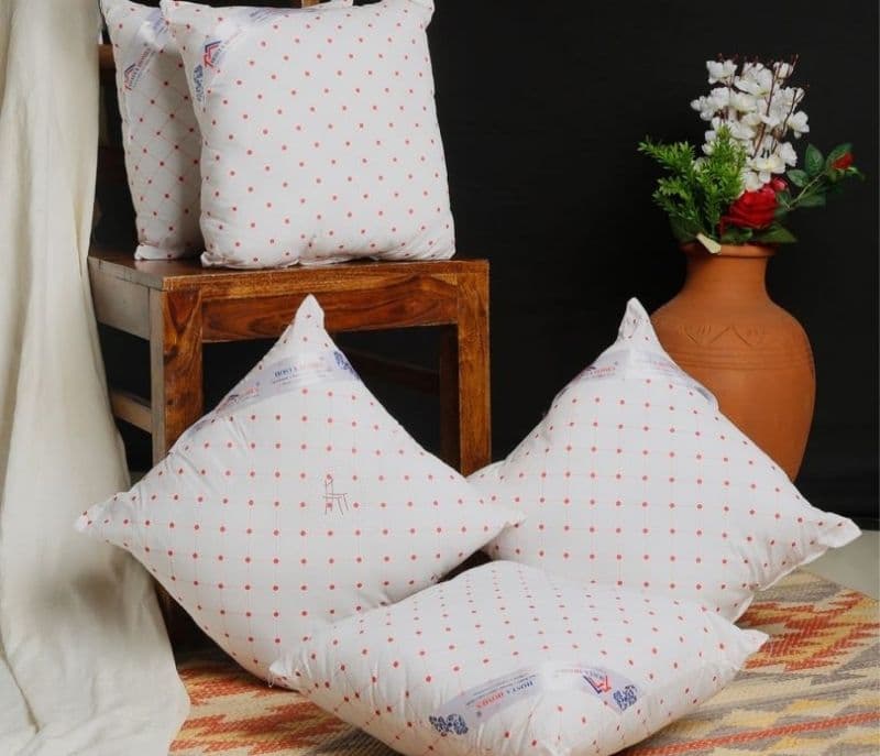 Image 1 for Kali Red Line Printed Cotton Fabric Filled Cushion Fillers - Set of 5