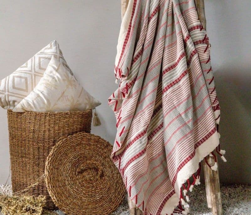 Image 1 for Rosemary Multicolor Handcrafted Cotton Herringbone Stripe Throw