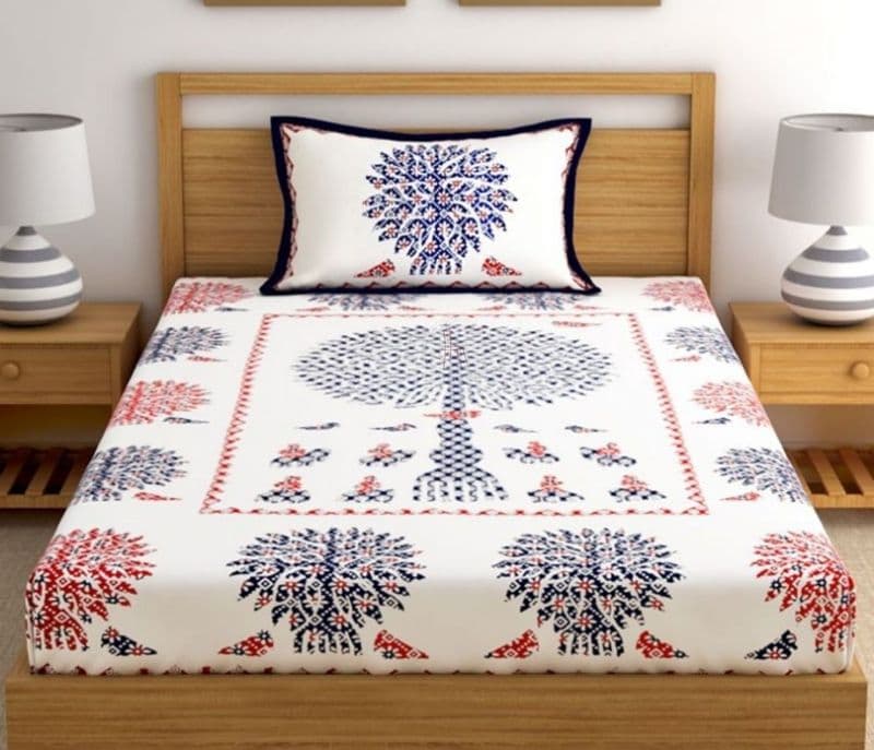 Image 1 for Wrenlee Screen Print White Cotton Floral Single Bed Sheet With Pillow Cover