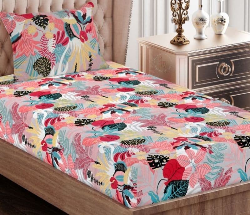 London Single Pink Floral Bedsheet Set With 1 Pillow Cover