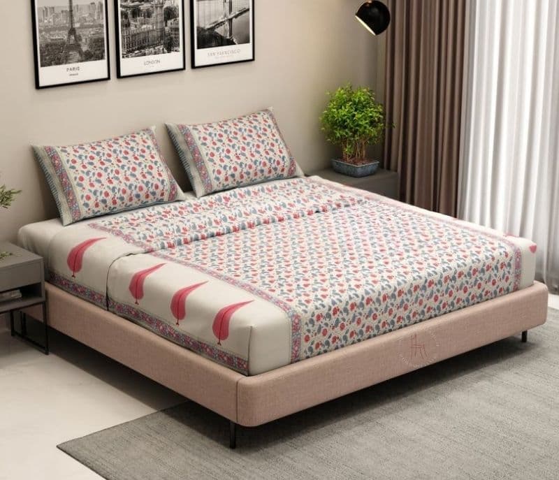 Azalea 300TC Double Bed Sheet - Bloom Shay Cotton Bedsheet King Size With 2 Pillow Cover