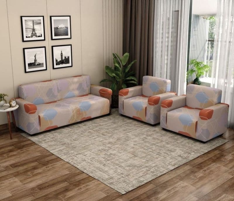 Image 1 for Hazel Modern Abstract Printed Polyester Spandex 3+1+1 Sofa Cover Set (Multi Color)