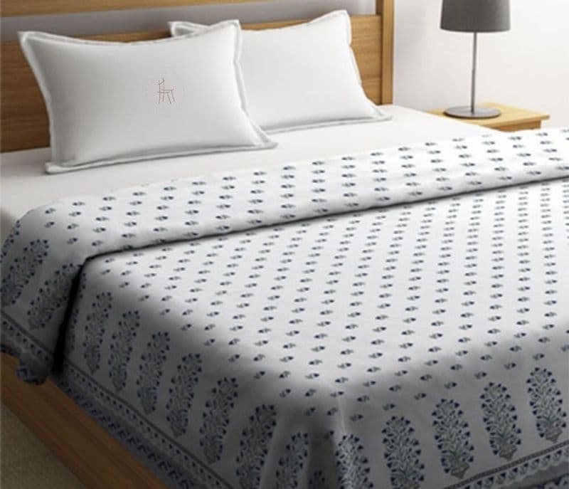 Macy White Cotton Screen Print Double Bed AC Dohar