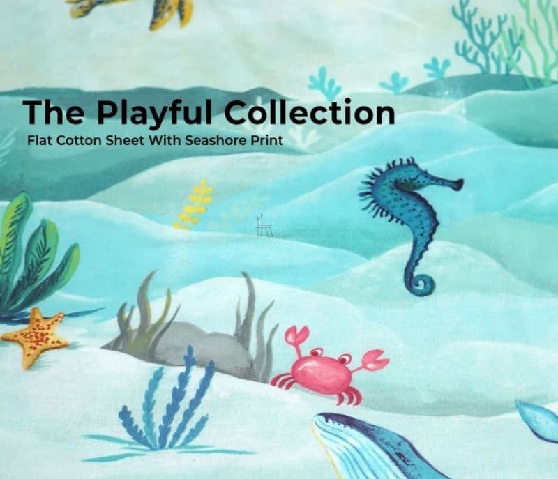 Image 10 for Mariella Seashore Flat Cotton Kids Bed Sheet King Size with 2 Pillow Covers