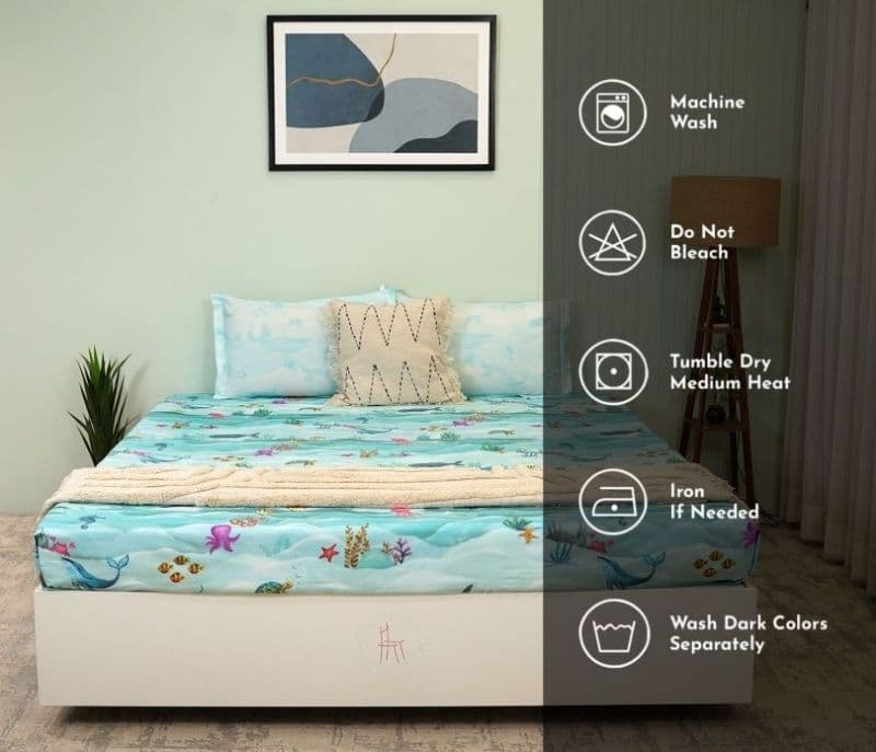 Image 6 for Mariella Seashore Flat Cotton Kids Bed Sheet King Size with 2 Pillow Covers