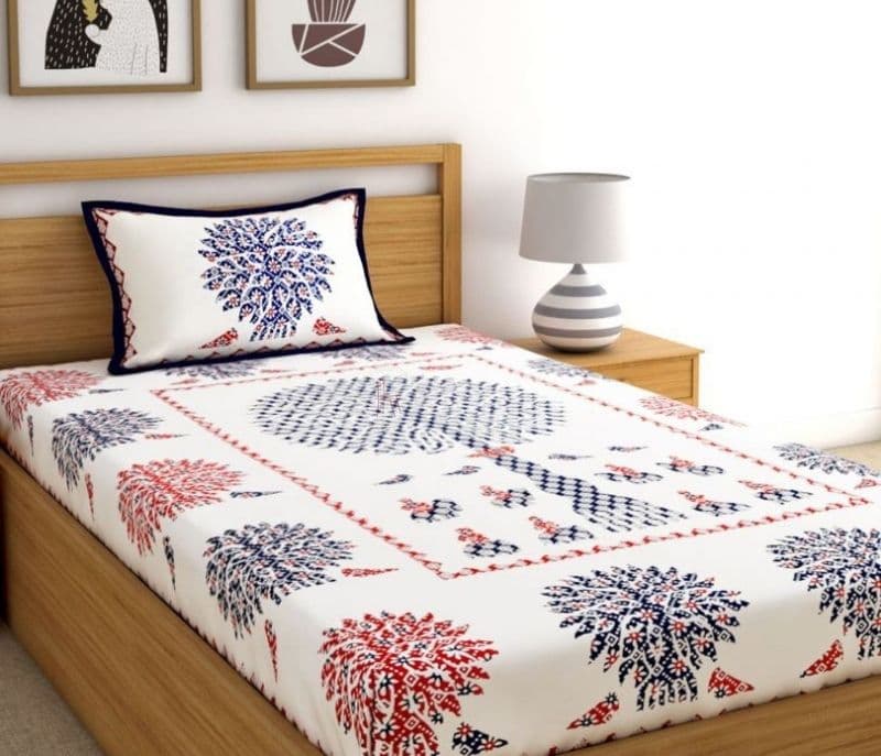 Image 2 for Wrenlee Screen Print White Cotton Floral Single Bed Sheet With Pillow Cover