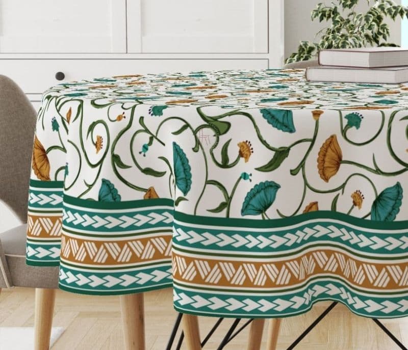 Image 2 for Winnie Green Lotus 4 Seater Cotton Round Table Cloth
