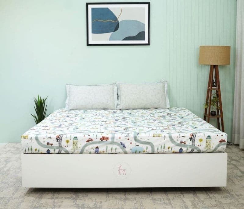 Image 1 for Harmoni Train And Town Flat Cotton Kids Bed Sheet King Size with 2 Pillow Covers