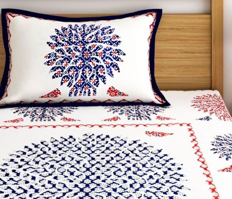 Image 4 for Wrenlee Screen Print White Cotton Floral Single Bed Sheet With Pillow Cover