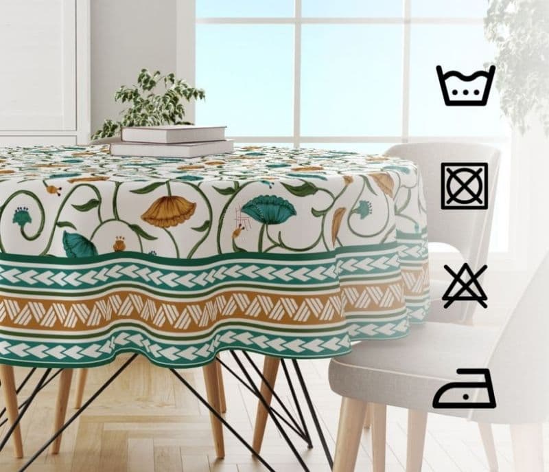Image 4 for Winnie Green Lotus 4 Seater Cotton Round Table Cloth