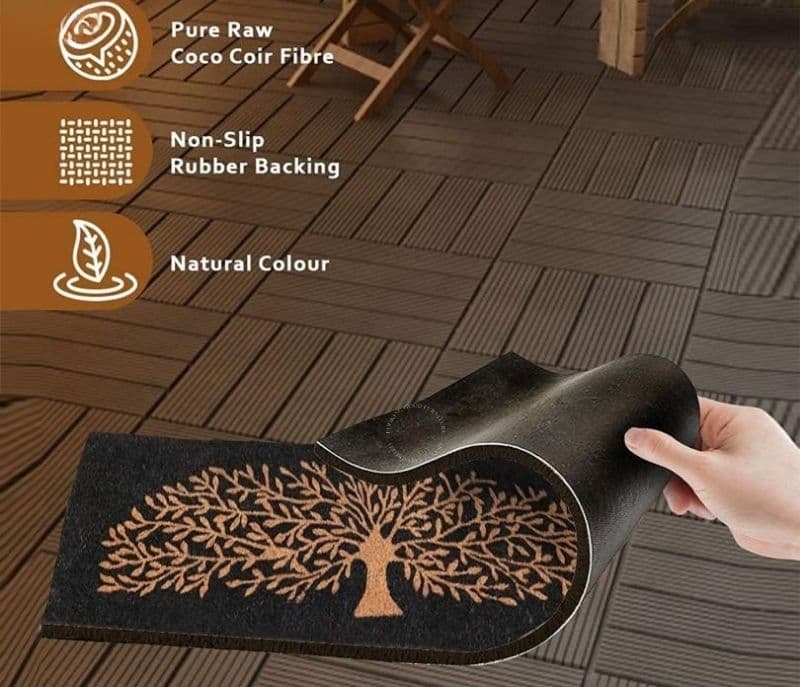 Image 2 for Ivanna Black And Brown Door Mat - Long Tree Design Coir Floor Mat
