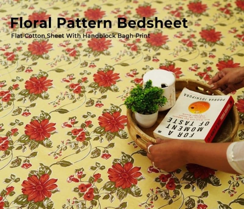 Image 6 for Elora 120 TC Floral Jaipuri Printed Cotton Double Bedsheet With 2 Pillow Cover
