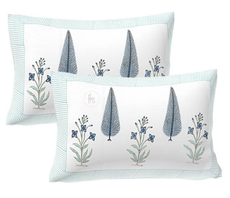 Image 2 for Itzel Green Pine Tree Pattern Pure Cotton Hand Block Printed Single Size Bedsheet With 2 Pillow covers