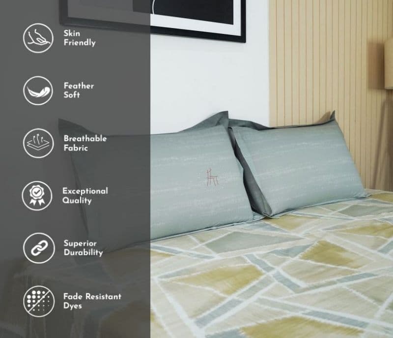 Image 8 for Giselle Cross 144 TC Flat Pure Cotton Double Size Bedsheet With 2 Pillow Covers