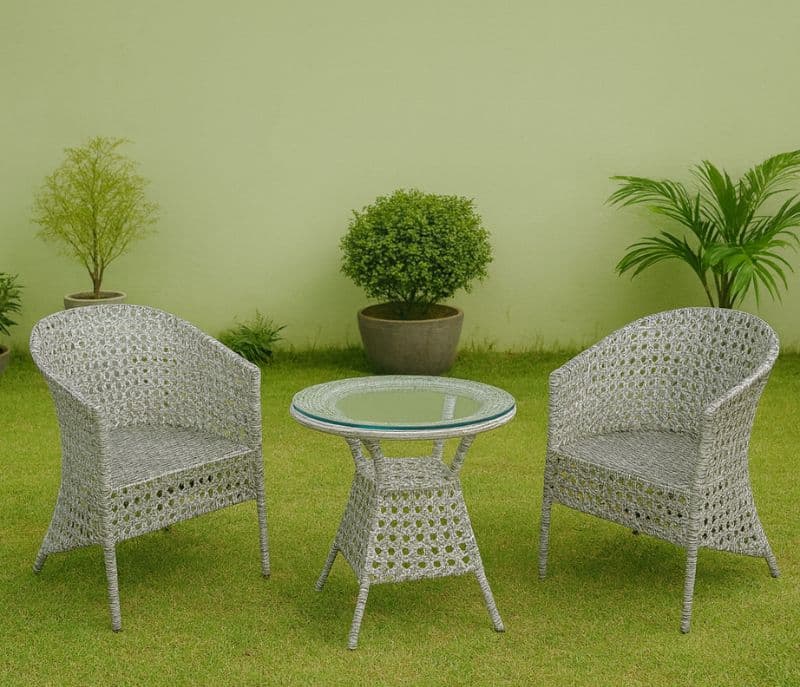 Eloise White And Wicker Outdoor Furniture Set With Table