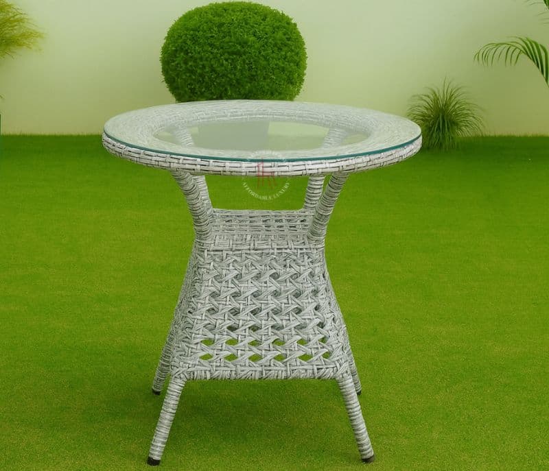 Eloise White And Wicker Outdoor Table